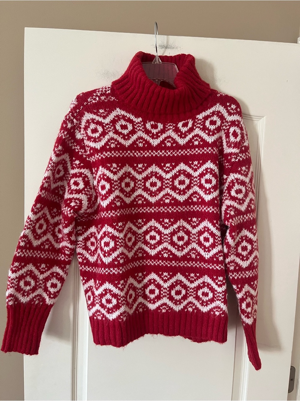 Joseph A. Designer Red & White Fair Isle Turtleneck Sweater Women’s Size 1X